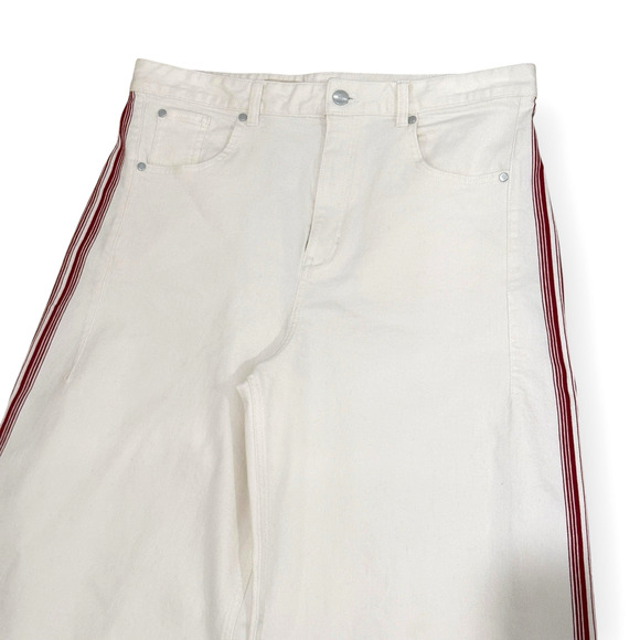 Anthropologie Pilcro Dishtowel Stripe Mid-Rise Wide-Leg Jeans Womens 32 Ivory - Picture 4 of 13